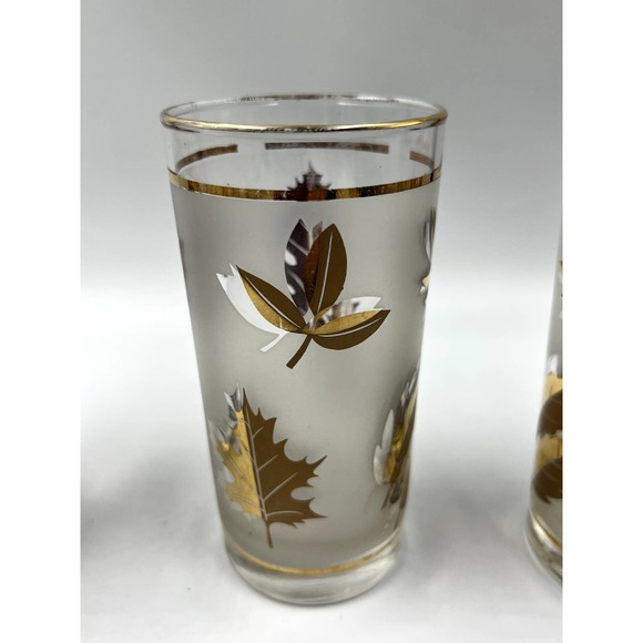 3 Vintage Libbey Gold Leaf High Ball Frosted Glasses - Picture 4 of 9
